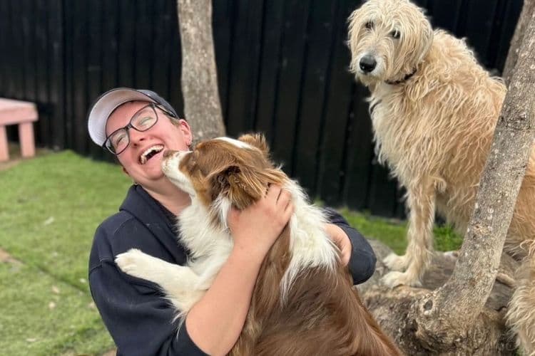 Hanrob Pet Hotels staff playing with dogs outdoors