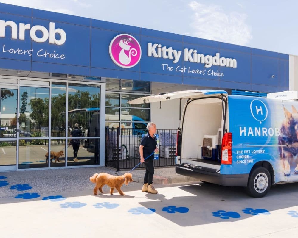 Hanrob Pet Hotels van outside the Kitty Kingdom store